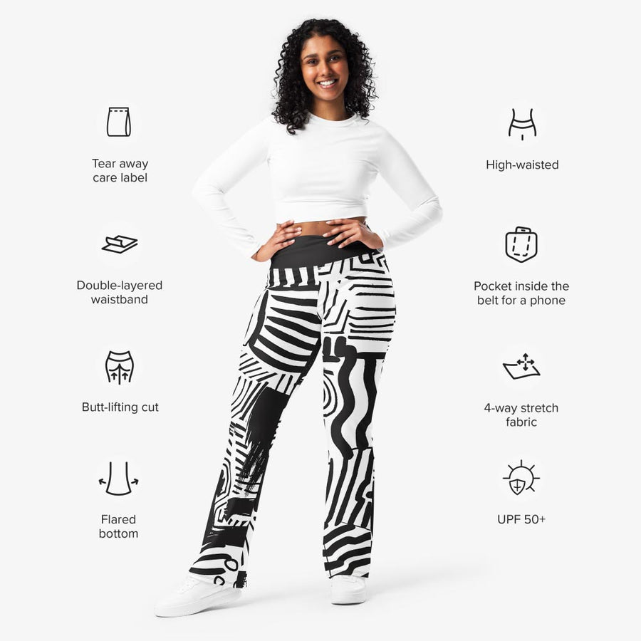 Recycled Flare leggings "Black and Wow" Black/White