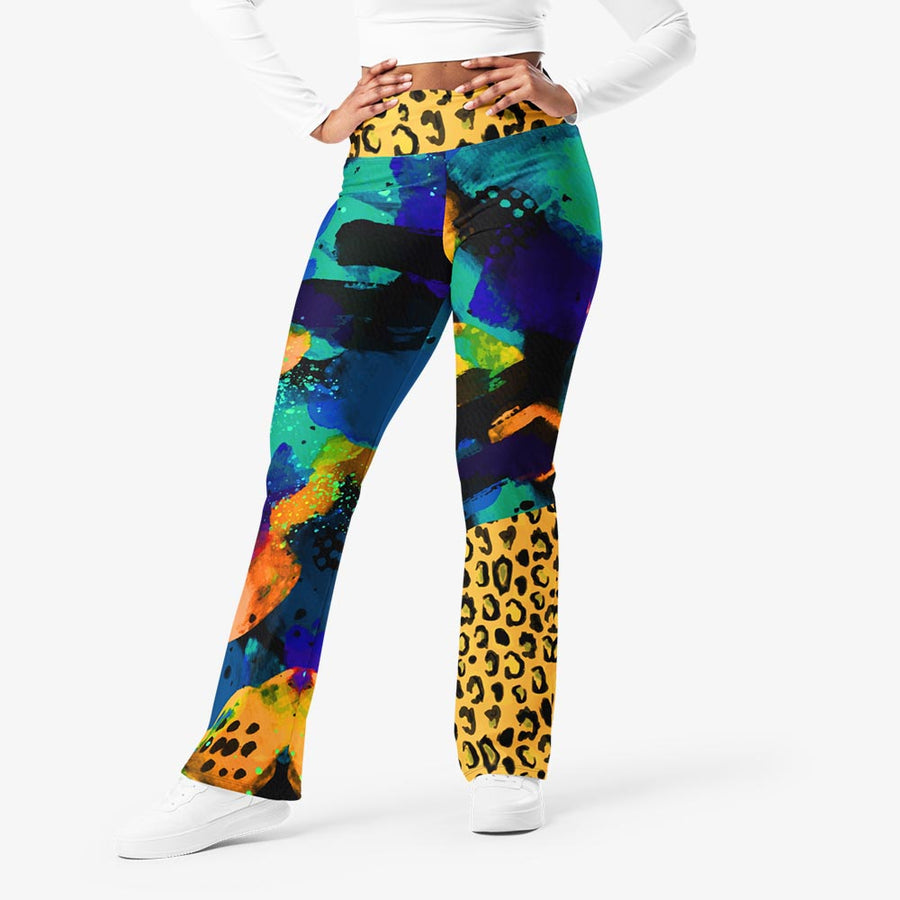 Recycled Flare leggings "Wild Canvas" Blue/Yellow