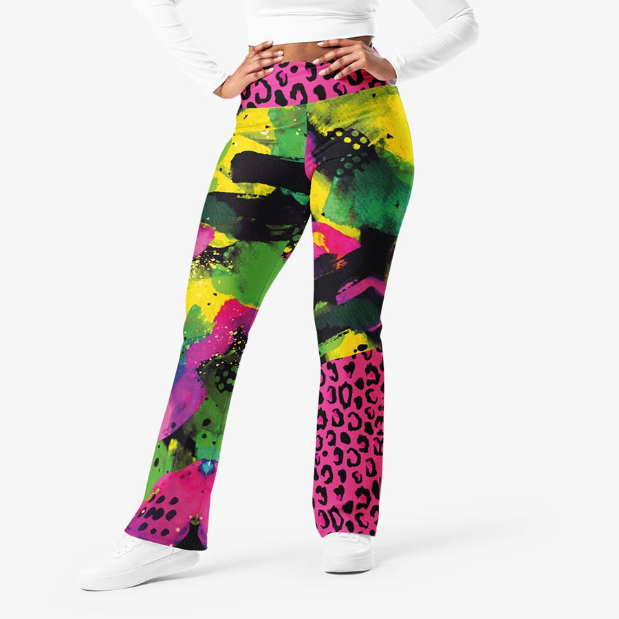 Recycled Flare leggings "Wild Canvas" Green/Pink/Yellow