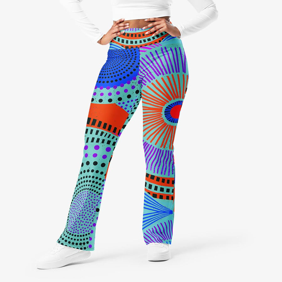 Recycled Flare leggings "EthnoPop" Turquoise/Red