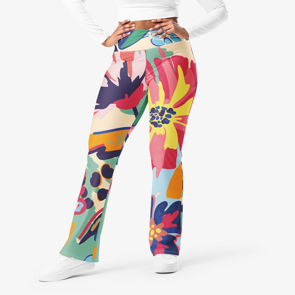Flower Splash Flare Leggings – Red/Yellow/Blue