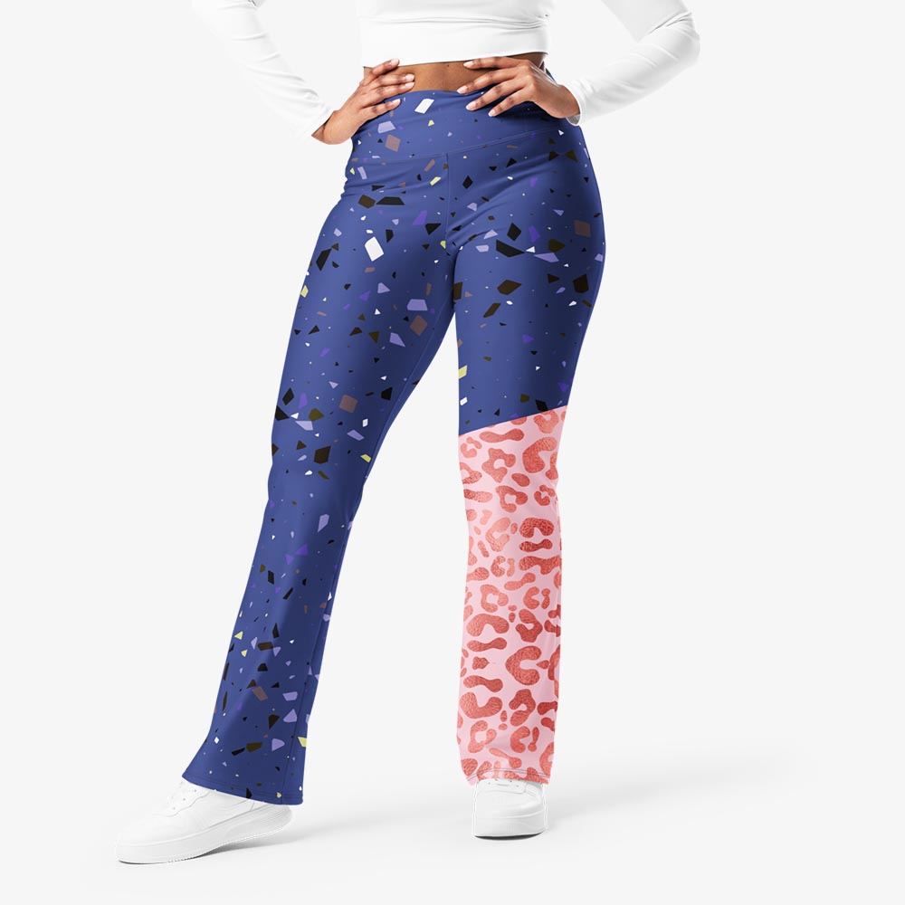 WAREHOUSE Recycled Flare leggings "Wild Confetti" Blue/Rose Gold