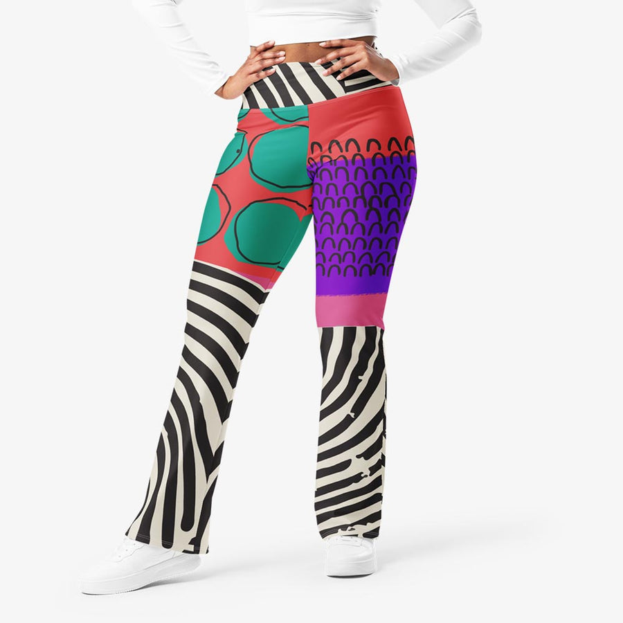 Recycled Flare leggings "Circus" Red/Purple/Green