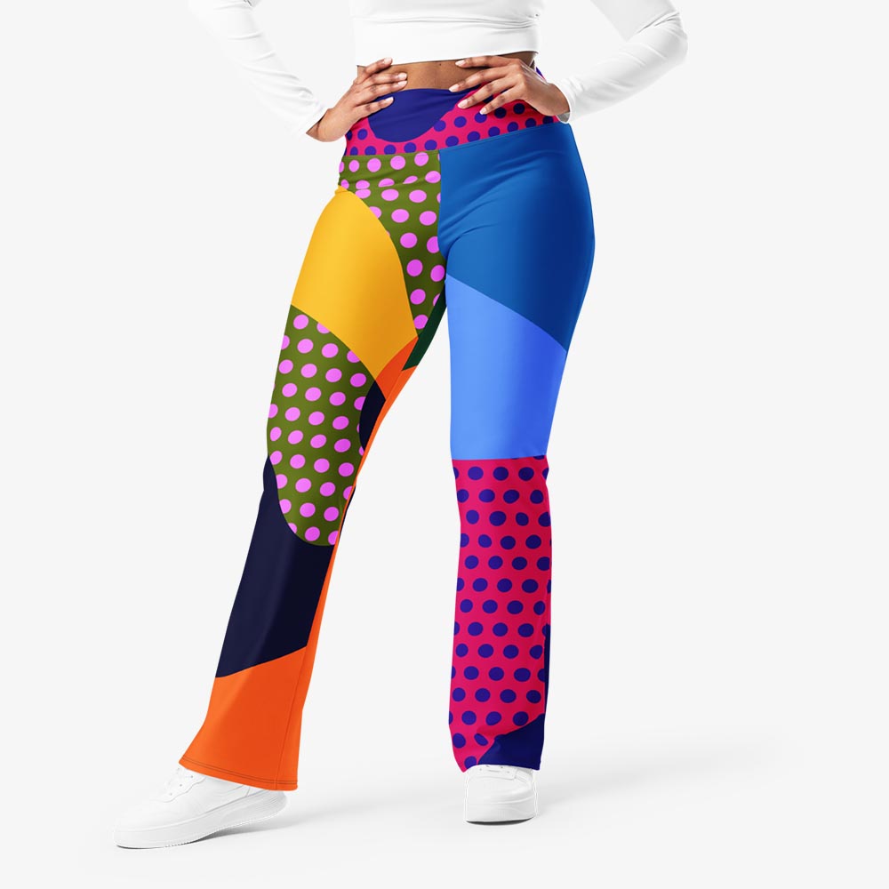 WAREHOUSE Recycled Flare leggings "Polkalicious" Red/Yellow/Blue