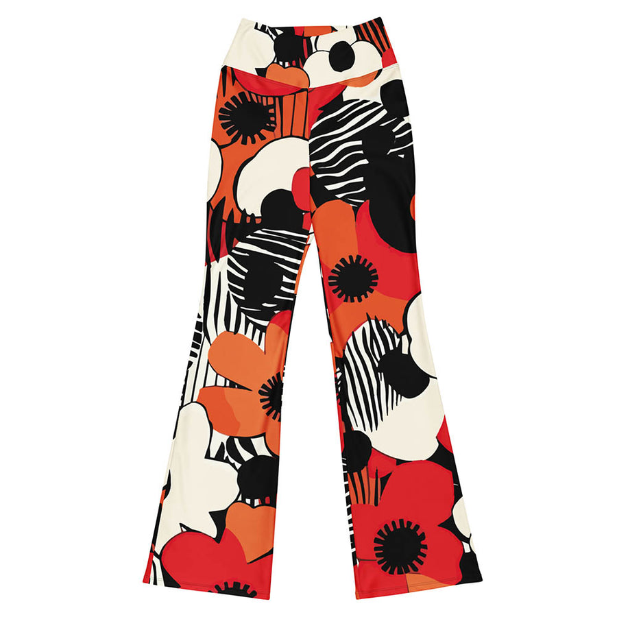 Recycled Flare leggings "Zebra Blossom" Black/Red/Orange