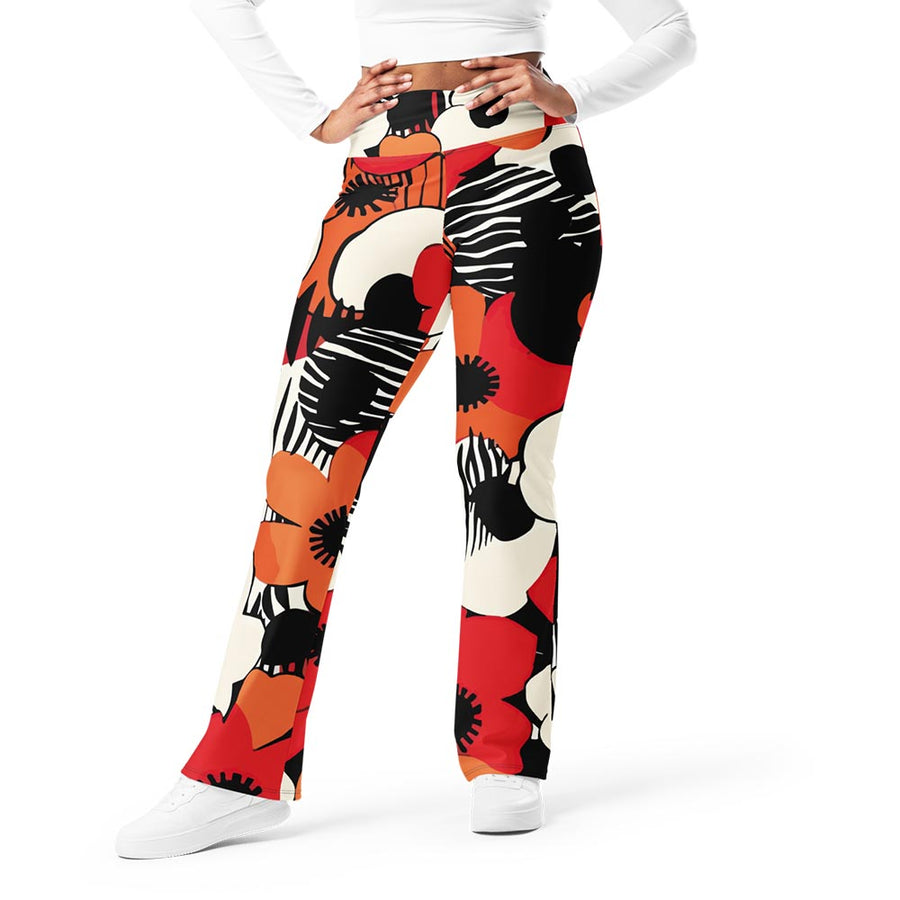 Recycled Flare leggings "Zebra Blossom" Black/Red/Orange