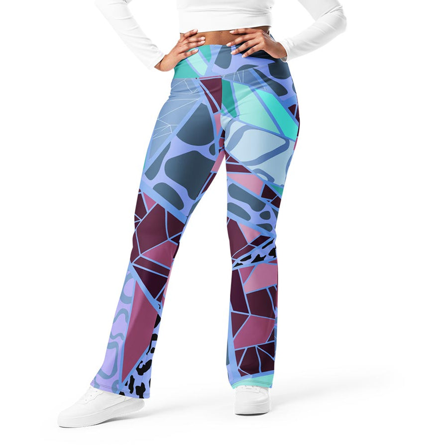 Recycled Flare leggings "Mosaic" Blue/Plum