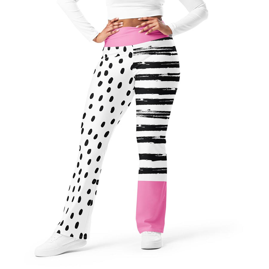 Recycled Flare leggings "Dots&Stripes" Pink