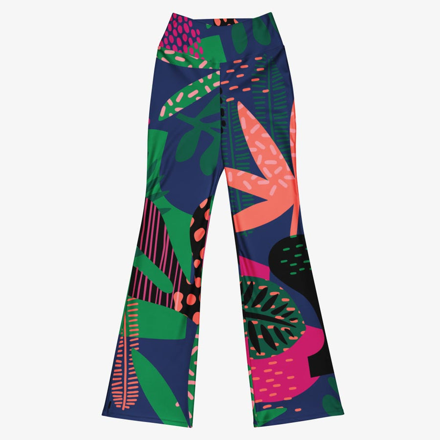 Recycled Flare leggings "Floral Funk" Blue, Green, Coral