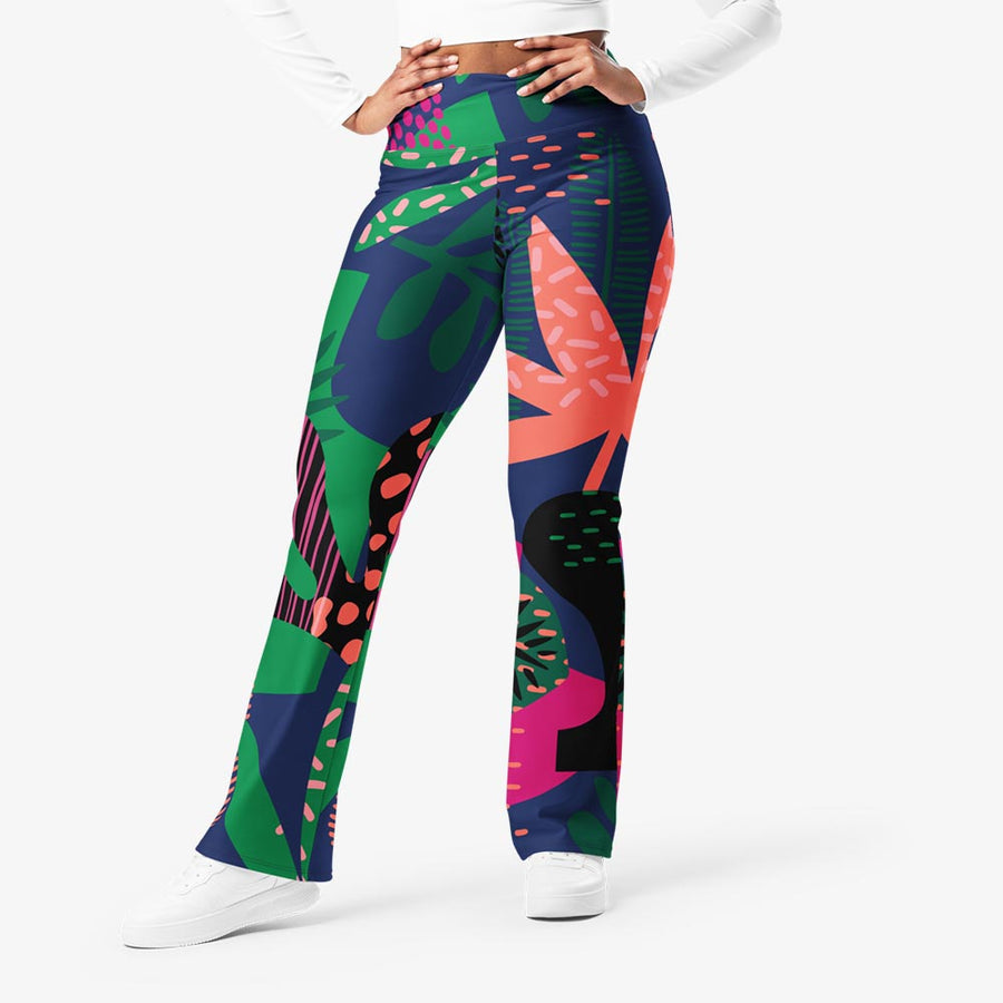 Recycled Flare leggings "Floral Funk" Blue, Green, Coral