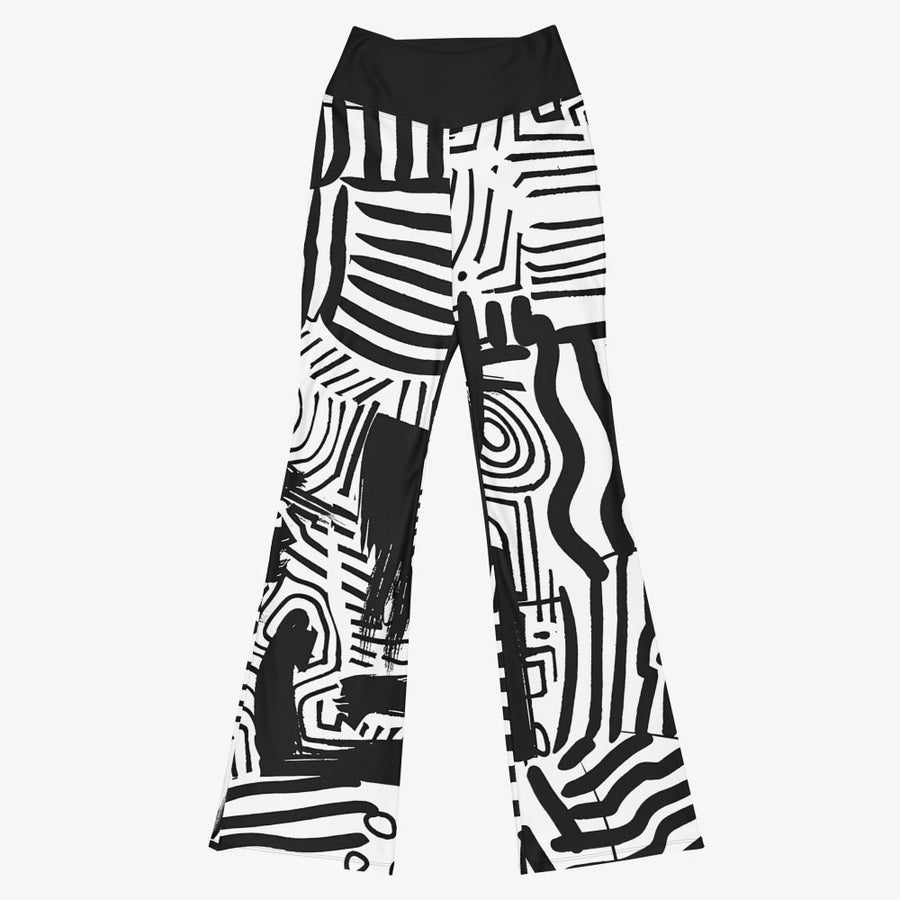 Recycled Flare leggings "Black and Wow" Black/White