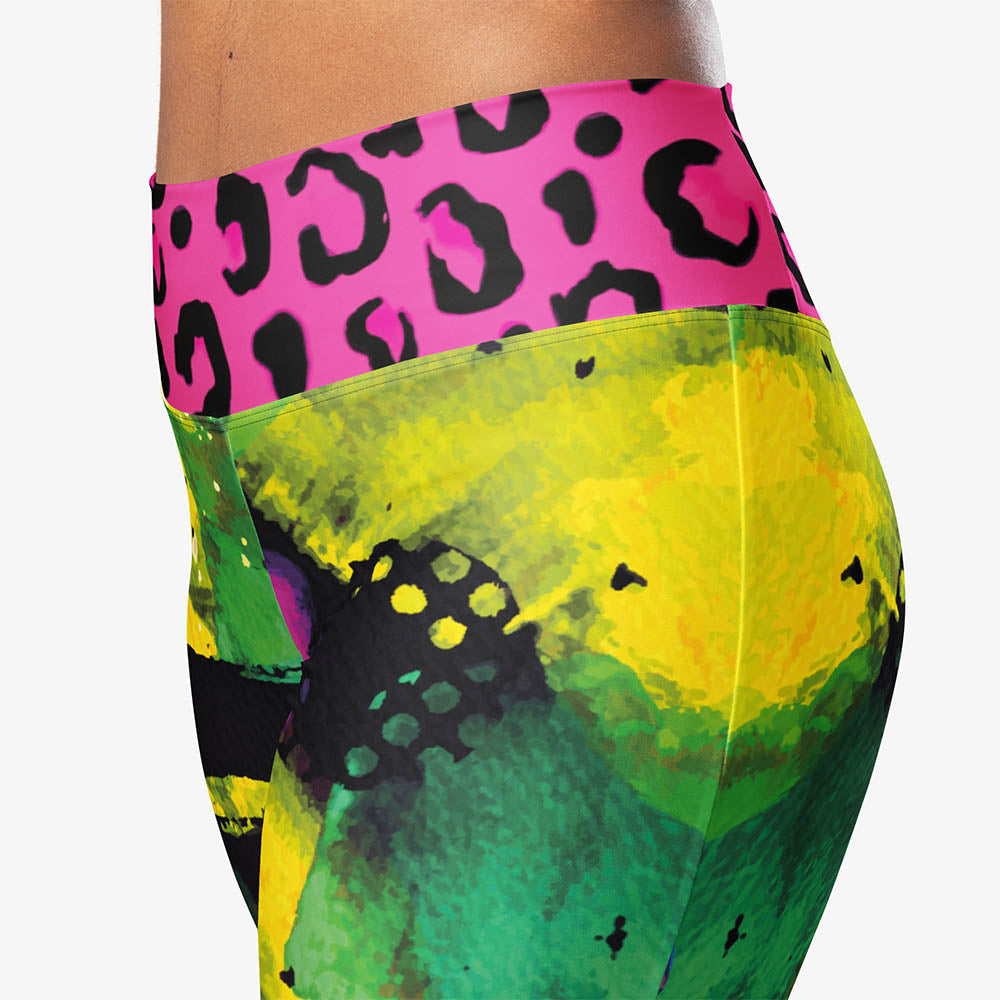 Wild Canvas Flare Leggings – Green/Pink/Yellow