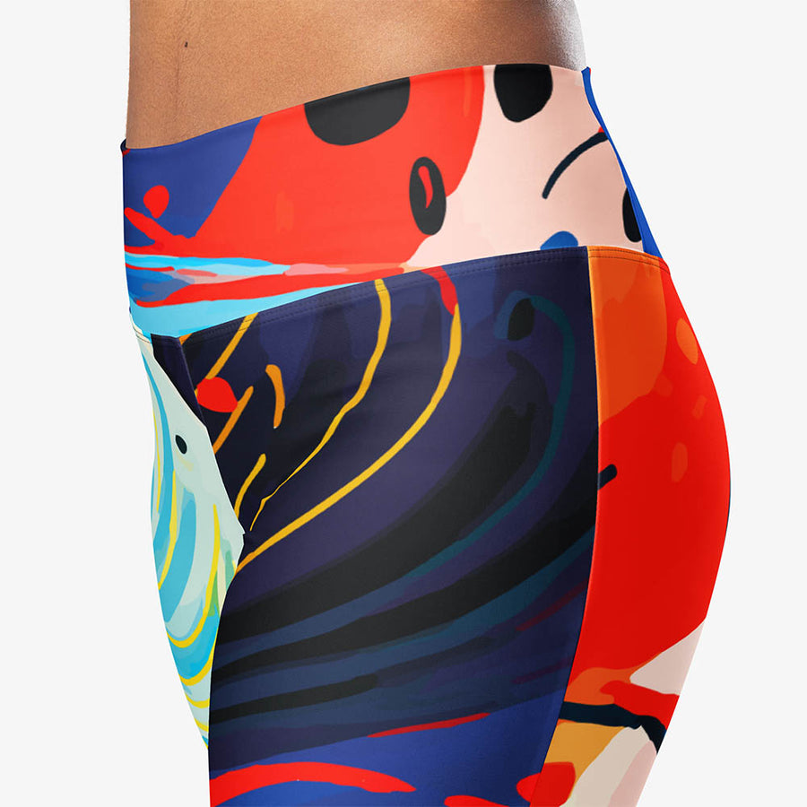 Recycled Flare leggings "Fluid Flow" Blue/Red/Yellow