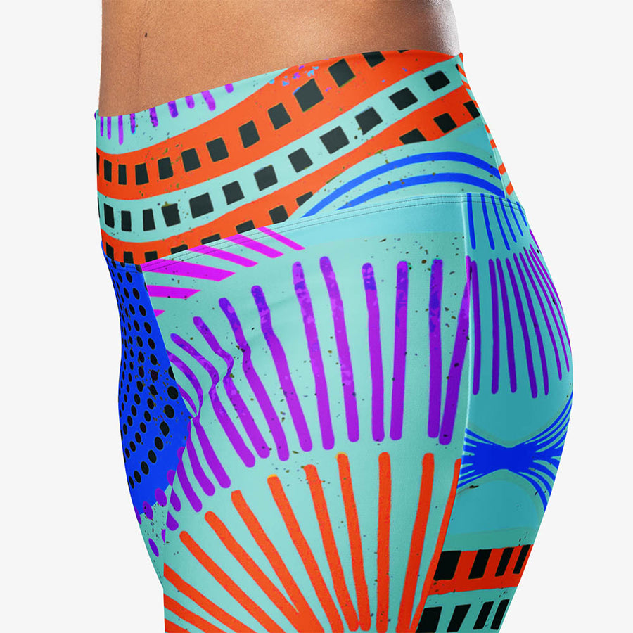 Recycled Flare leggings "EthnoPop" Turquoise/Red