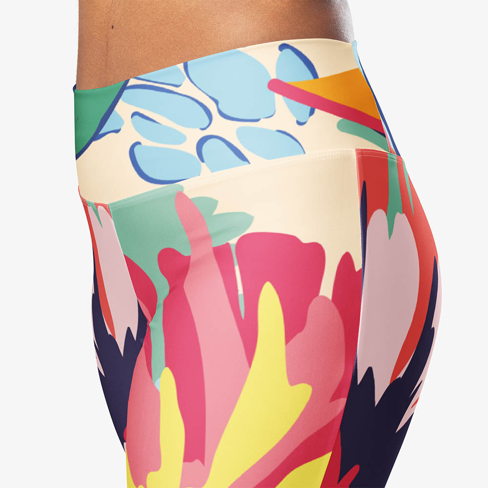 Flower Splash Flare Leggings – Red/Yellow/Blue
