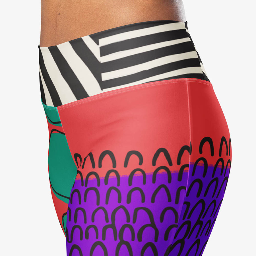 Recycled Flare leggings "Circus" Red/Purple/Green