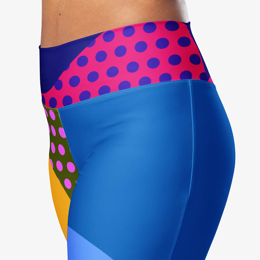 WAREHOUSE Recycled Flare leggings "Polkalicious" Red/Yellow/Blue
