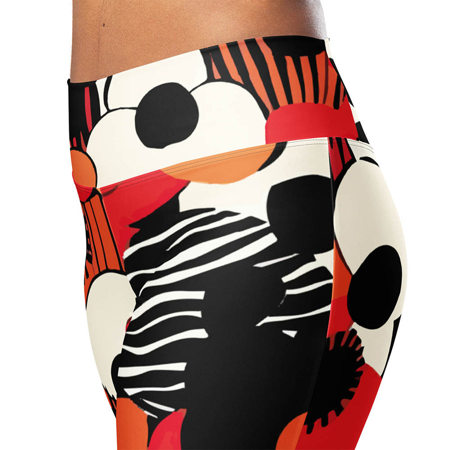 Recycled Flare leggings "Zebra Blossom" Black/Red/Orange