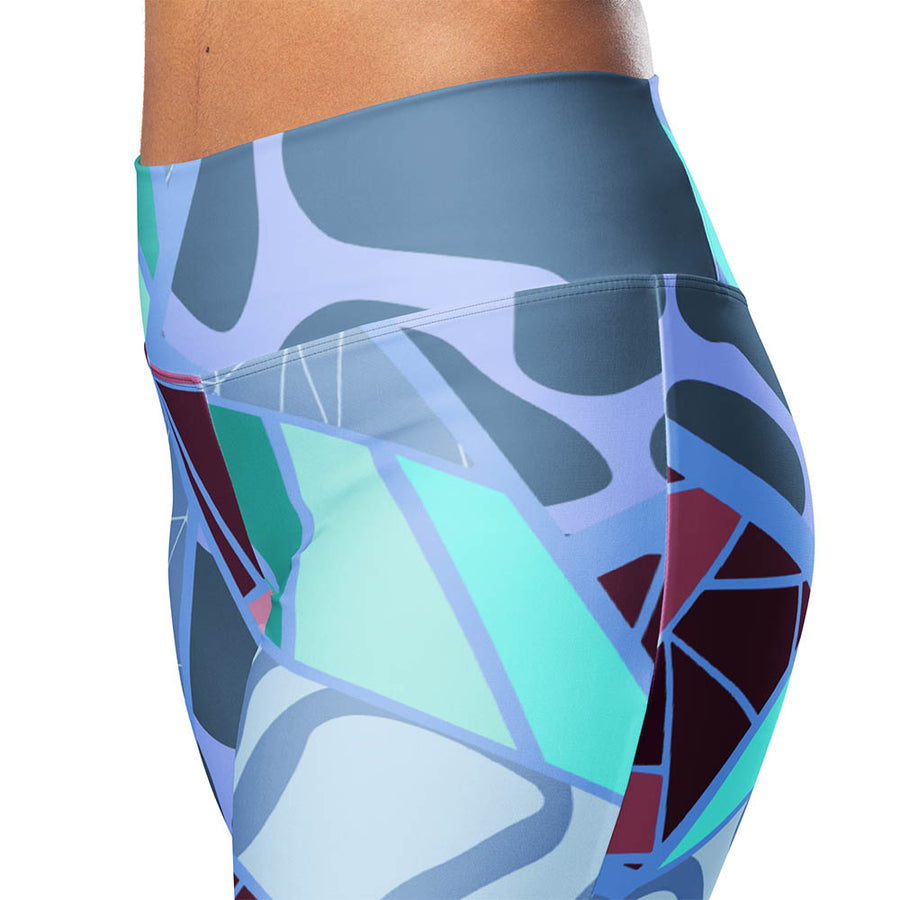 Recycled Flare leggings "Mosaic" Blue/Plum