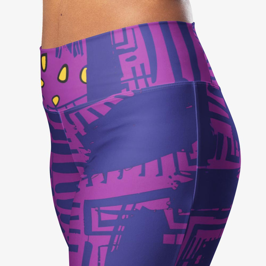 Recycled Flare leggings "Electric Maze" Purple/Yellow