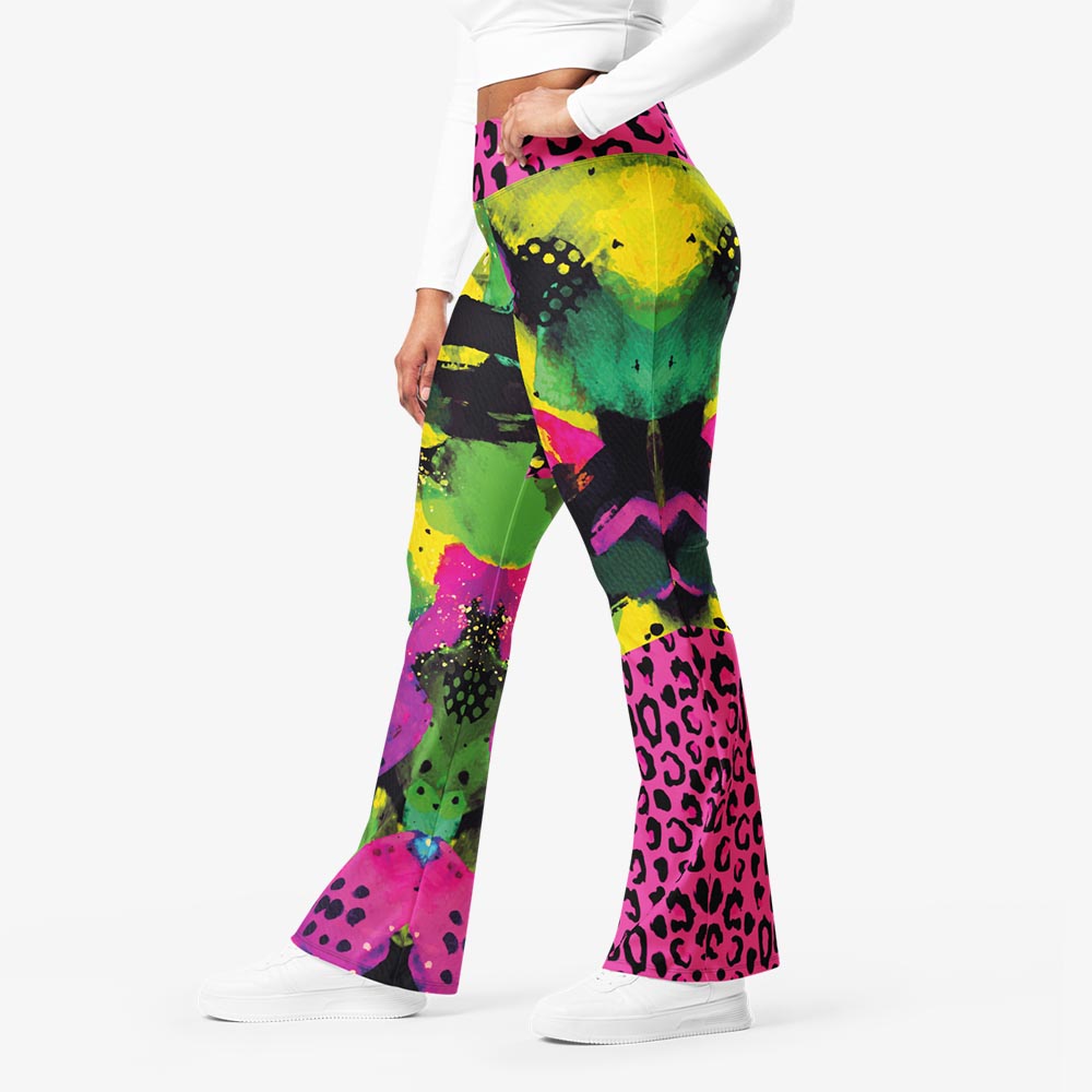 Wild Canvas Flare Leggings – Green/Pink/Yellow