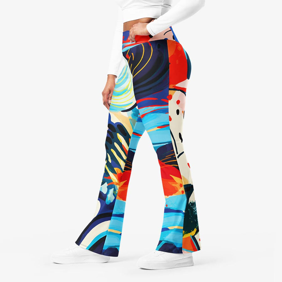 Recycled Flare leggings "Fluid Flow" Blue/Red/Yellow