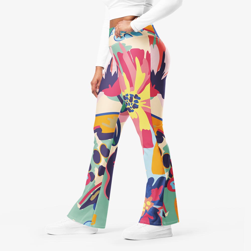 Flower Splash Flare Leggings – Red/Yellow/Blue