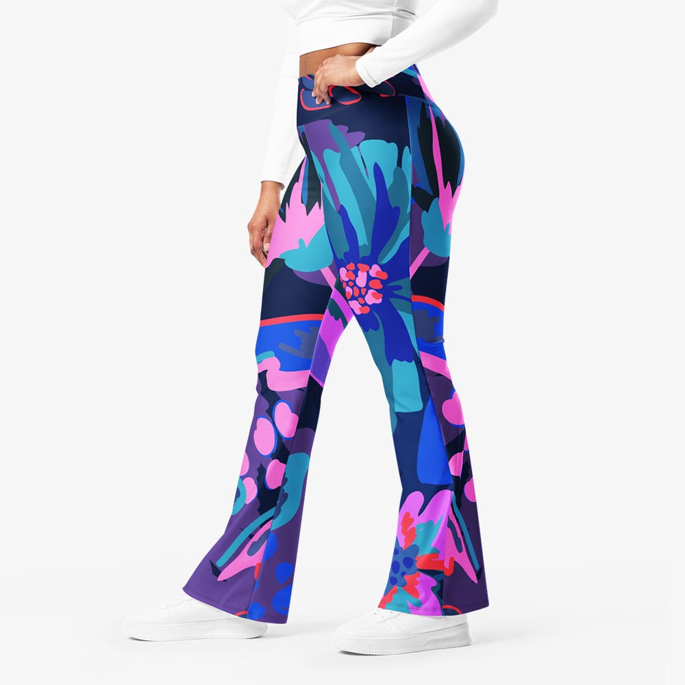 Flower Splash Flare Leggings – Blue/Fuchsia