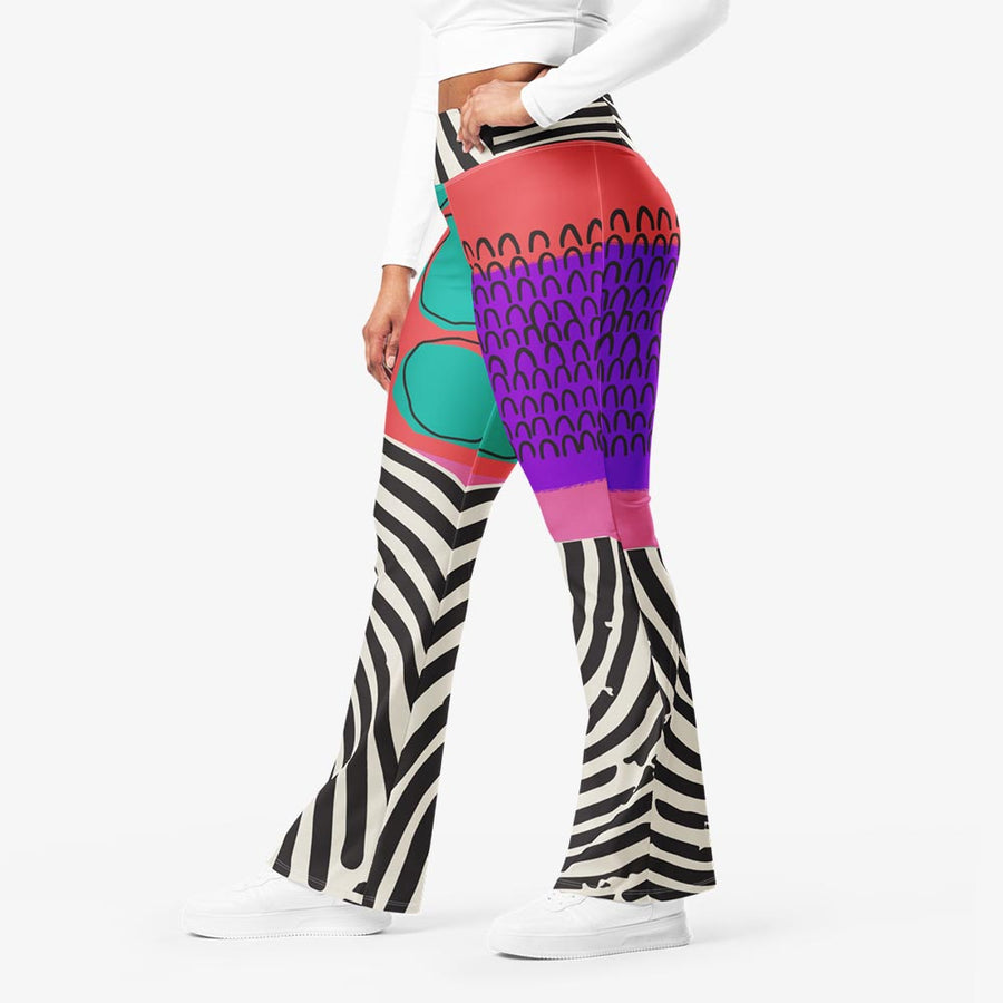 Recycled Flare leggings "Circus" Red/Purple/Green