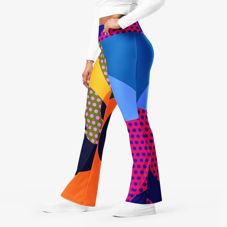 Recycled Flare leggings "Polkalicious" Red/Yellow/Blue