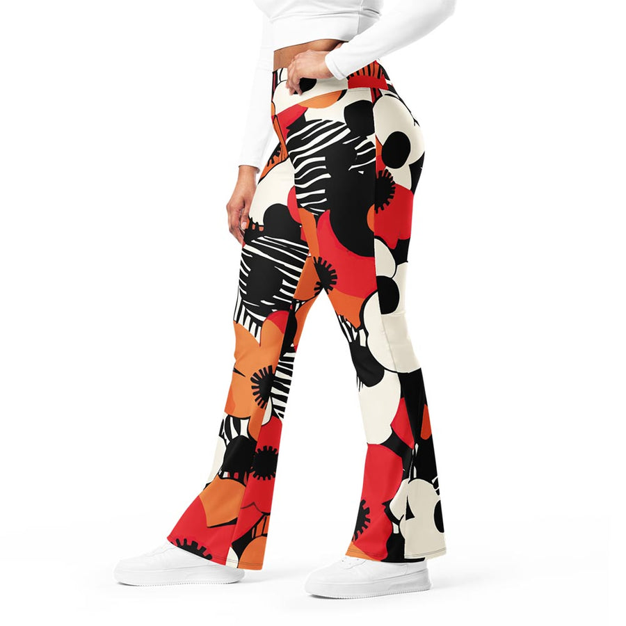 Recycled Flare leggings "Zebra Blossom" Black/Red/Orange