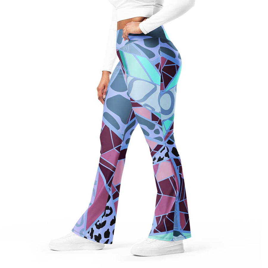 Recycled Flare leggings "Mosaic" Blue/Plum