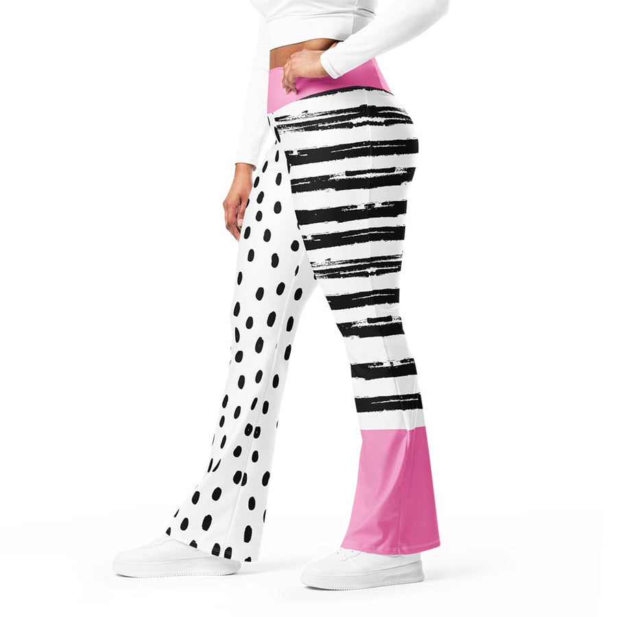 Recycled Flare leggings "Dots&Stripes" Pink