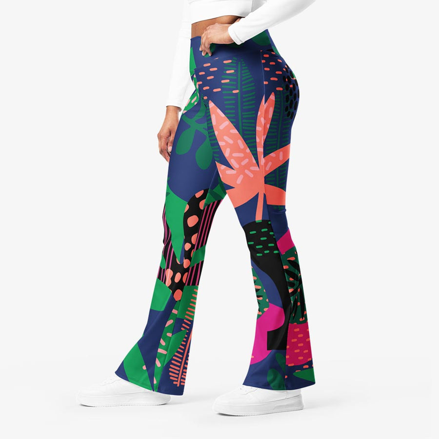 Recycled Flare leggings "Floral Funk" Blue, Green, Coral