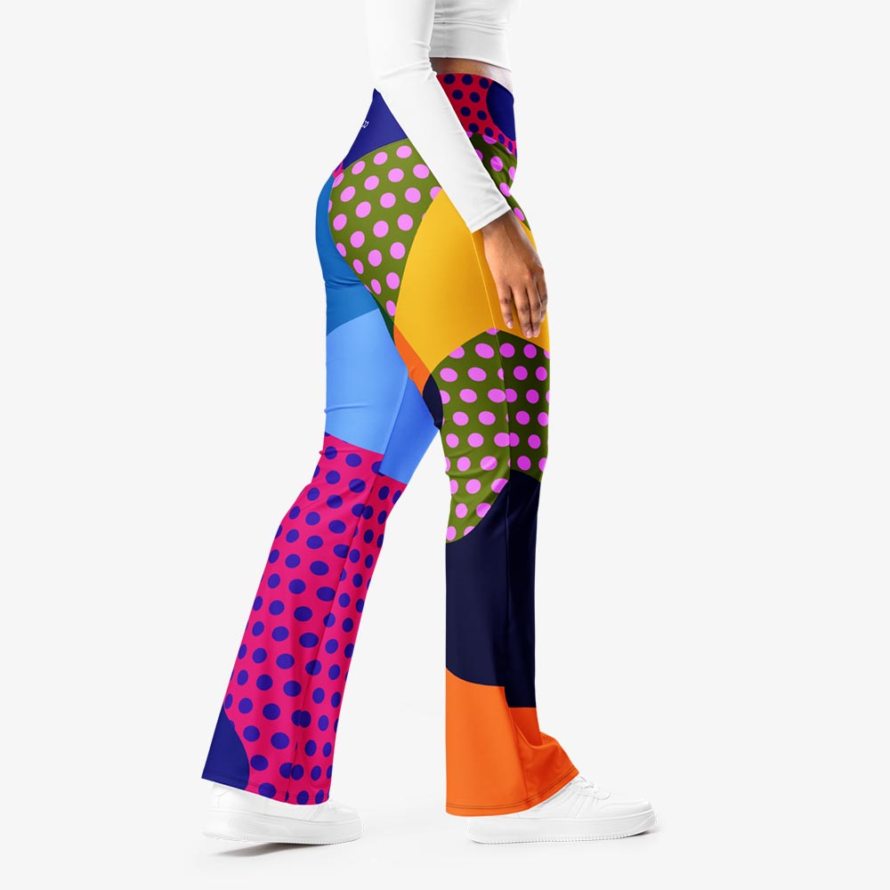 WAREHOUSE Recycled Flare leggings "Polkalicious" Red/Yellow/Blue