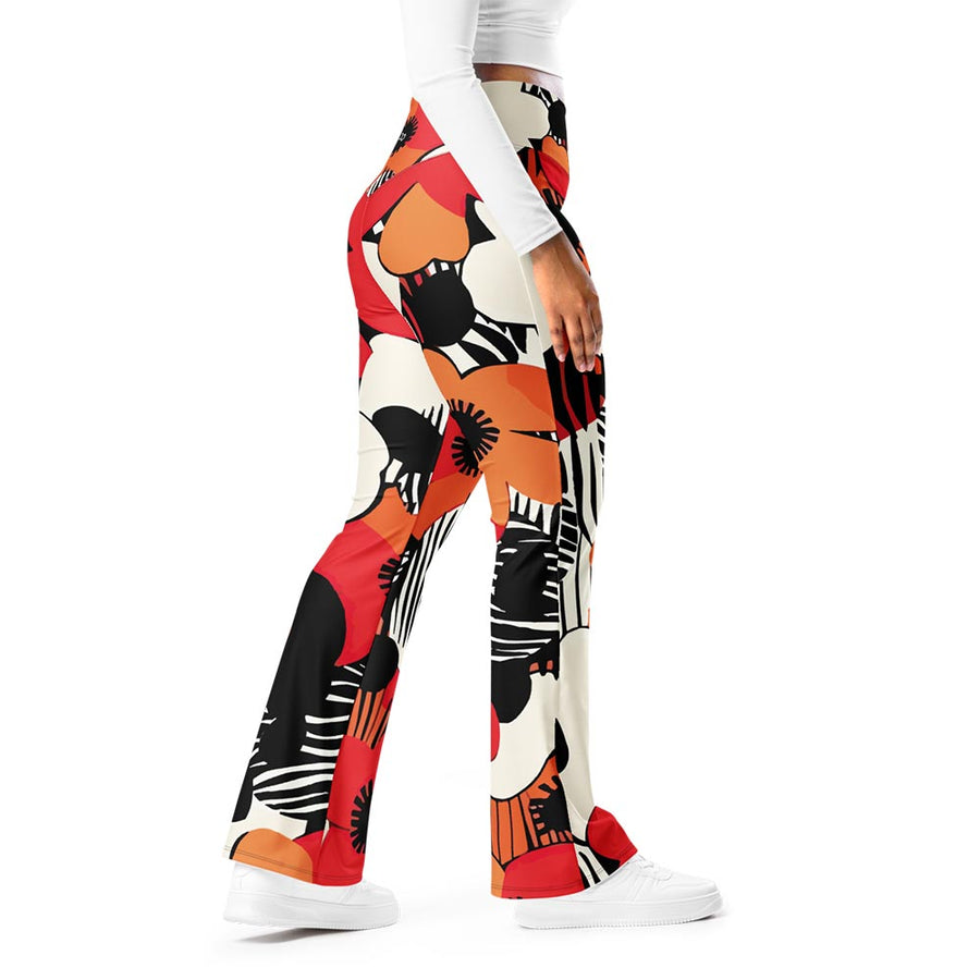 Recycled Flare leggings "Zebra Blossom" Black/Red/Orange