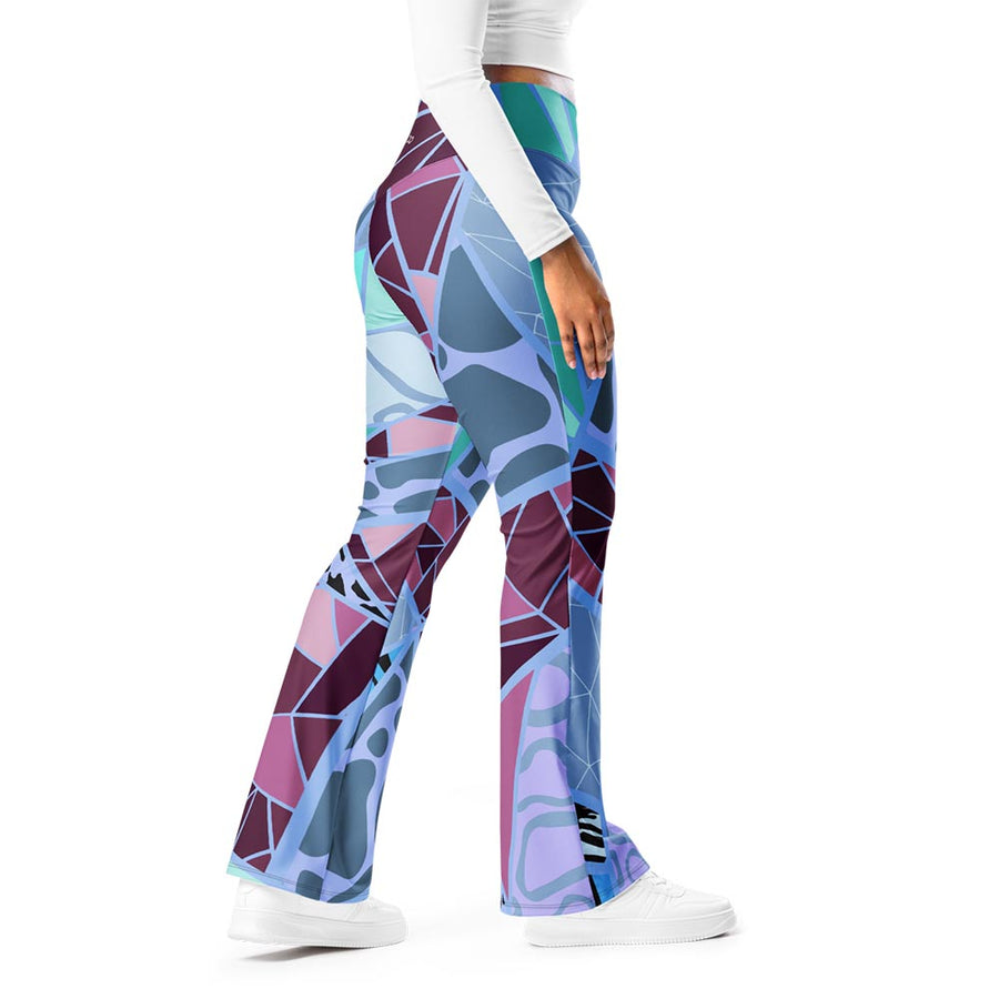 Recycled Flare leggings "Mosaic" Blue/Plum