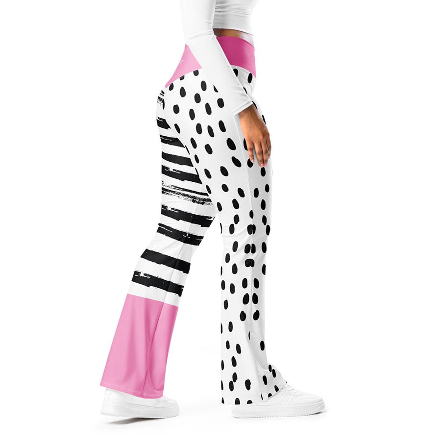 Recycled Flare leggings "Dots&Stripes" Pink