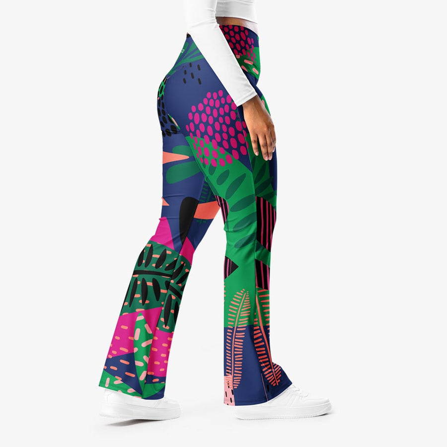 Recycled Flare leggings "Floral Funk" Blue, Green, Coral
