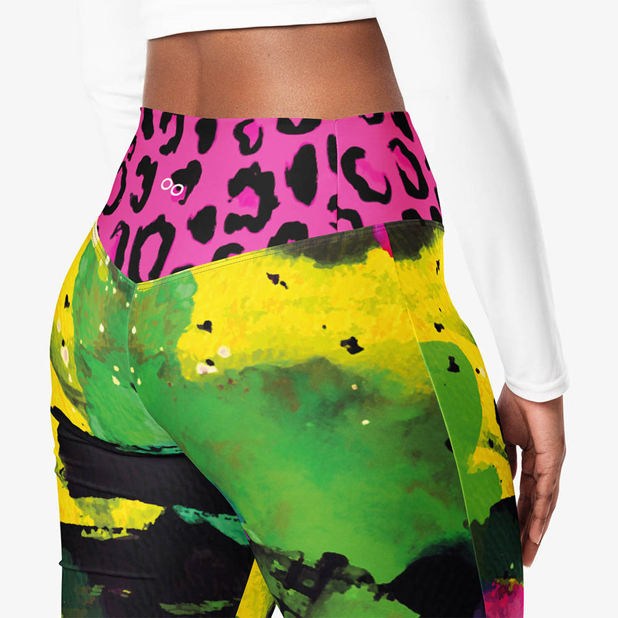 Recycled Flare leggings "Wild Canvas" Green/Pink/Yellow