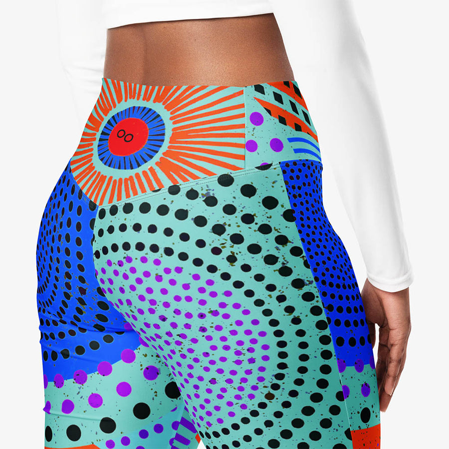 Recycled Flare leggings "EthnoPop" Turquoise/Red