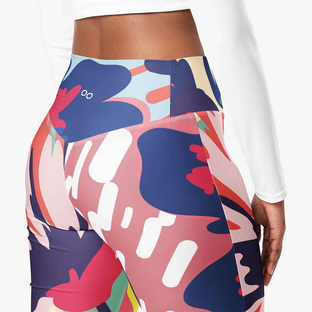 Flower Splash Flare Leggings – Red/Yellow/Blue