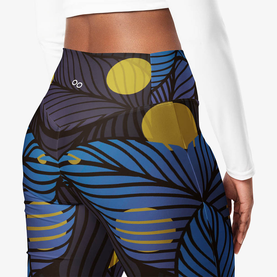 Recycled Flare leggings "Fireflies" Blue/Yellow