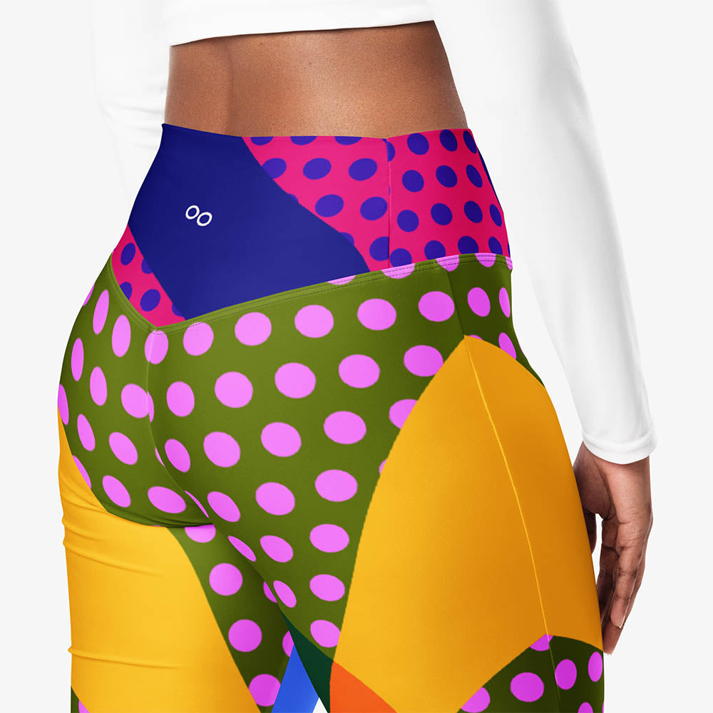WAREHOUSE Recycled Flare leggings "Polkalicious" Red/Yellow/Blue