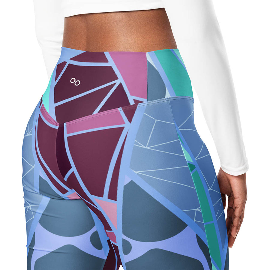 Recycled Flare leggings "Mosaic" Blue/Plum