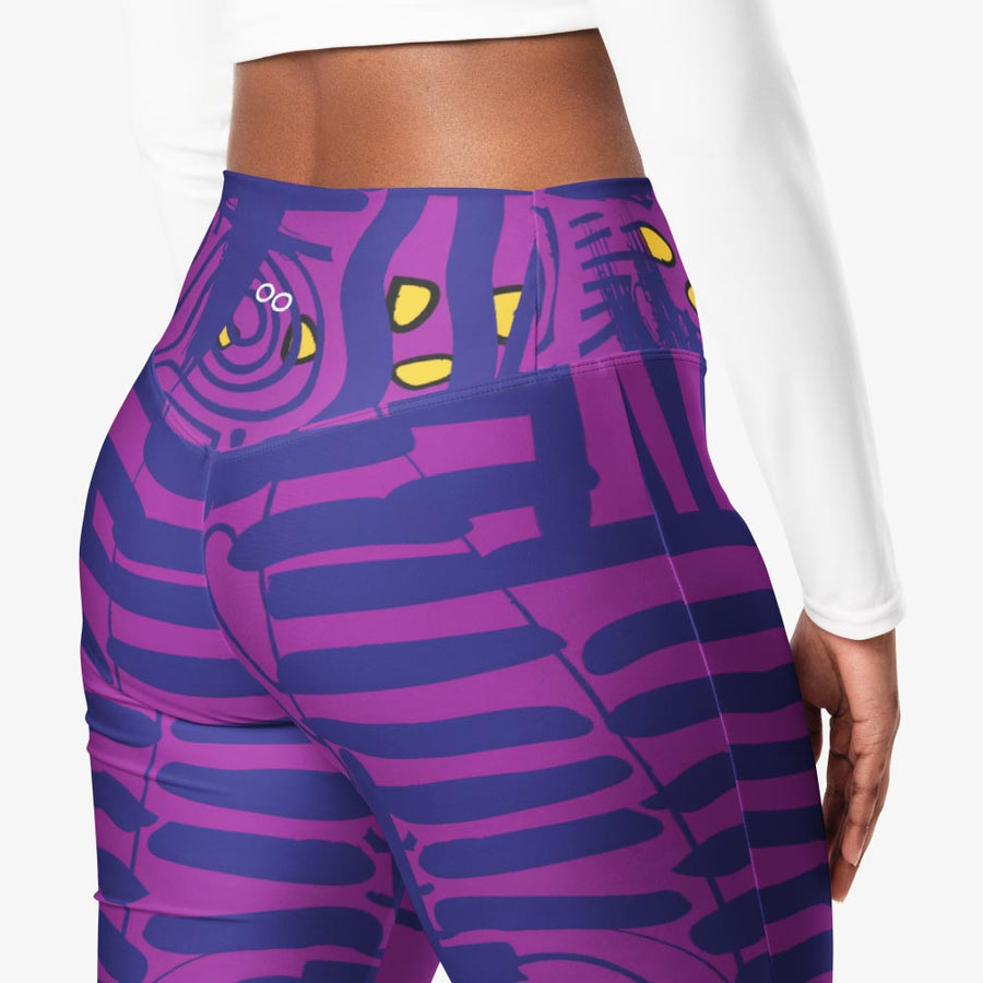 Recycled Flare leggings "Electric Maze" Purple/Yellow