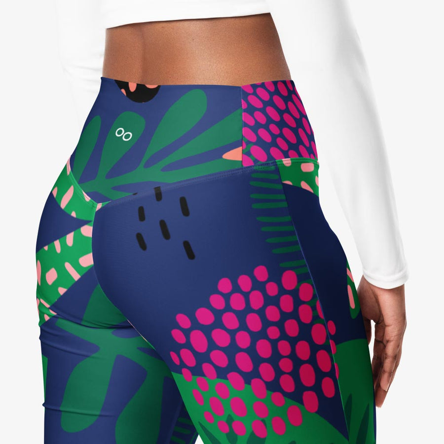 Recycled Flare leggings "Floral Funk" Blue, Green, Coral