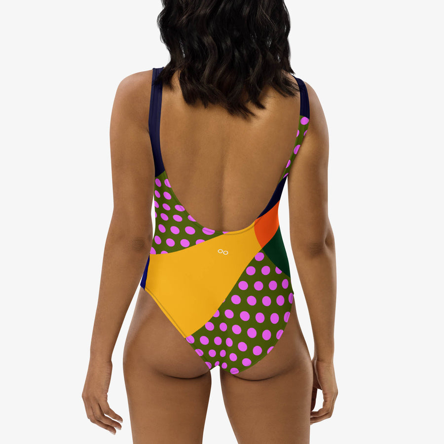 One-Piece Printed Swimsuit "Polkalicious" Red/Yellow/Blue