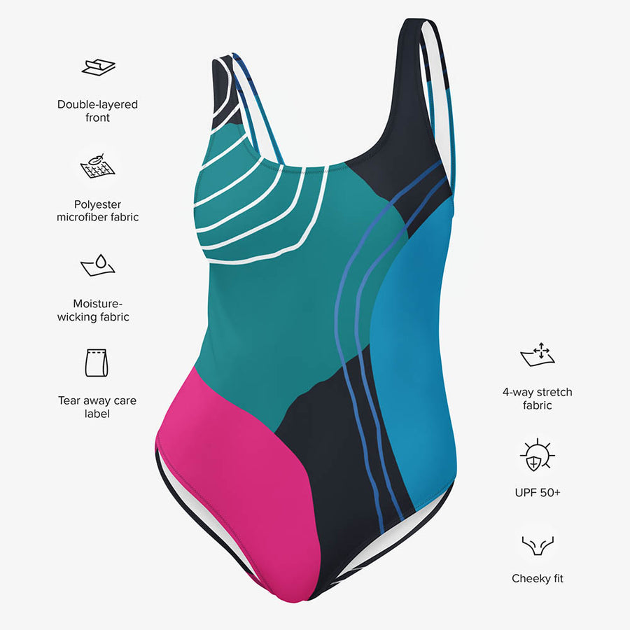 One-Piece Printed Swimsuit "Modernist" Blue/Magenta