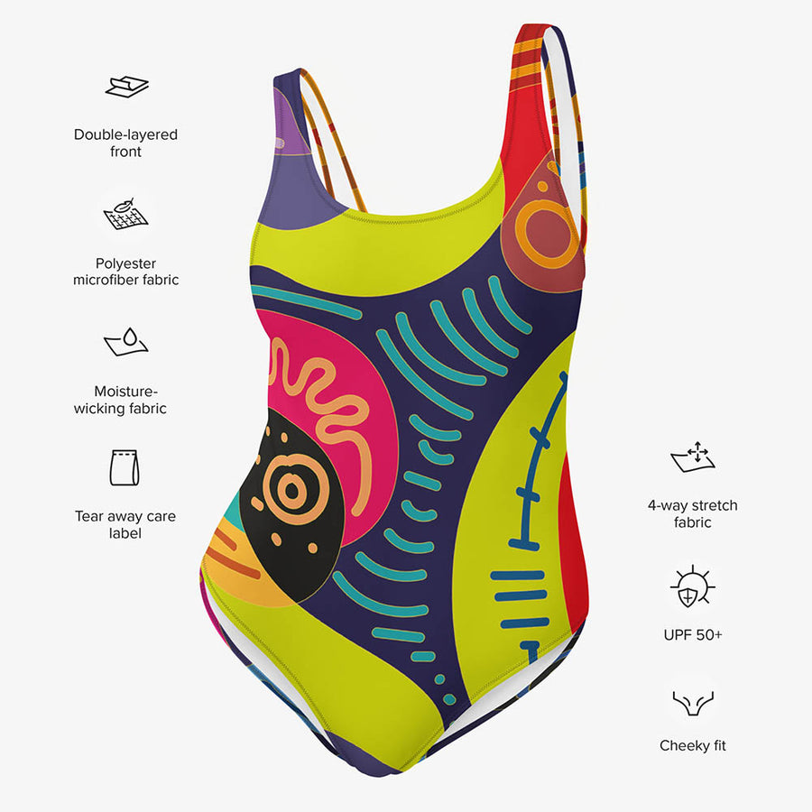 One-Piece Printed Swimsuit "Funky Batik" Green/Blue/Magenta